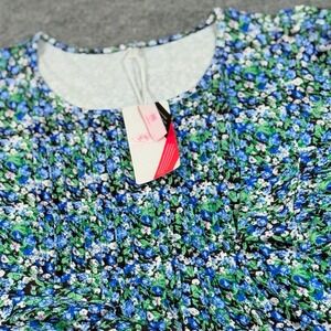 Floral Pleated Blouse Tunic Large Long Sleeve Pleated Top Colorful Office NEW